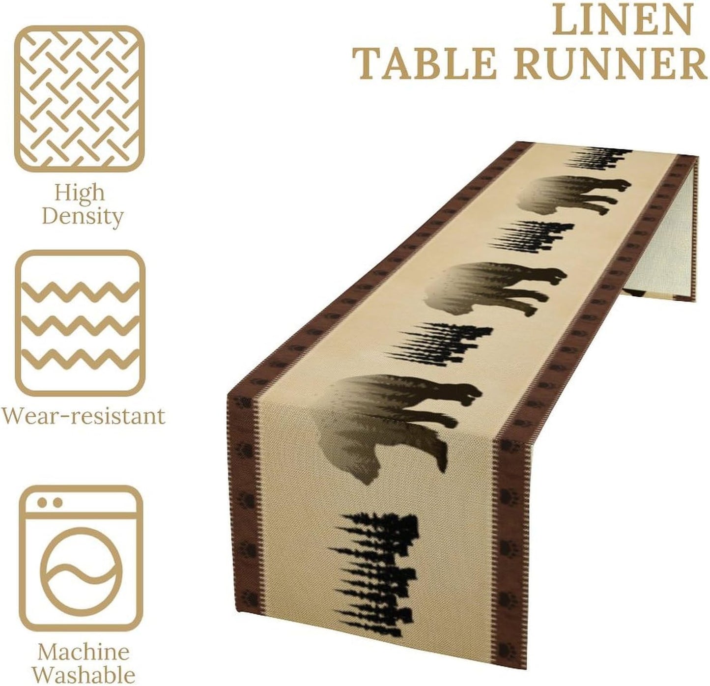 Vintage Bear Table Runner Forest Retro Rustic Cabin Farmhouse Table Runner for Party Dinner Bedroom Living Room Kitchen 13x120 Inch