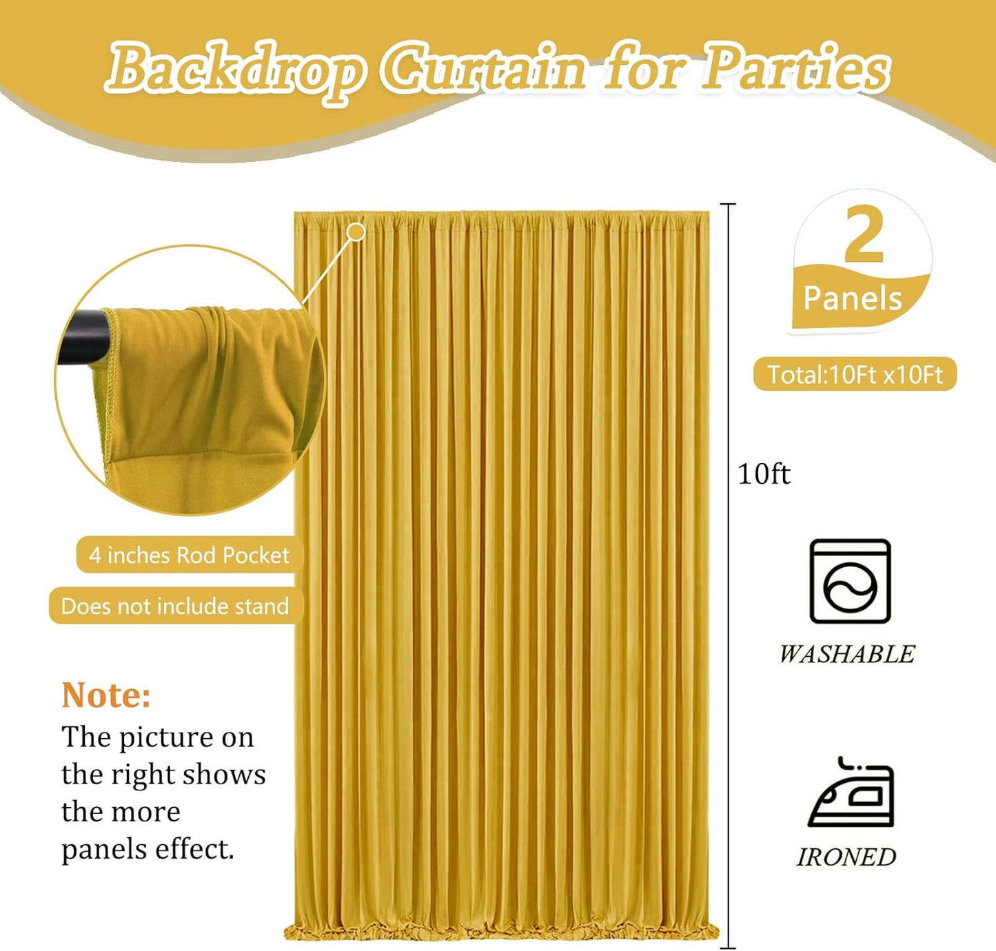 10 x 10 Feet Gold Backdrop Curtain for Partie, Background Curtains for Photoshoot, Birthday, Wedding, Halloween, Thanksgiving, Christmas Day, New Year Party Decorations 5Ft x 10Ft, 2 Panels