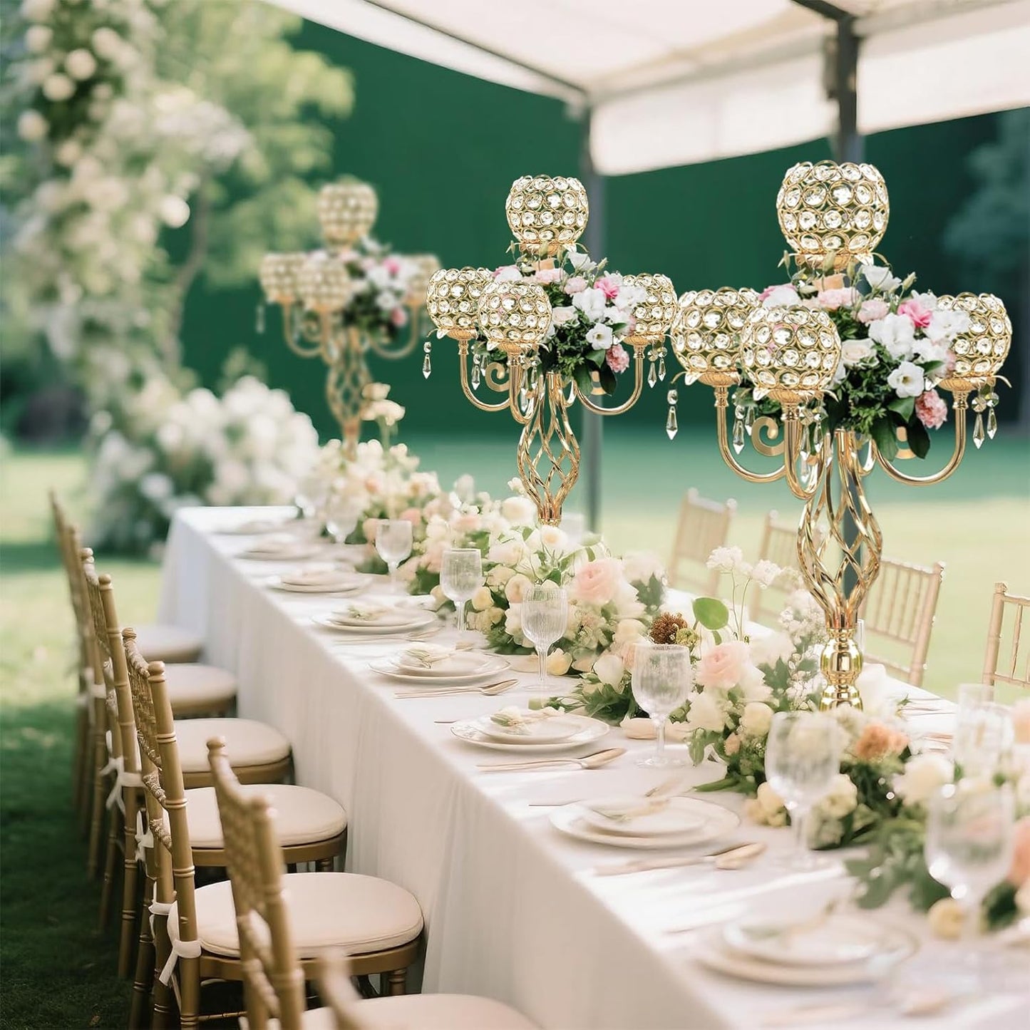 5-Arm Crystal Candelabra Centerpiece 23.2" Tall - Elegant Candle Holder Stand with Crystal Bowl, Chic Table Decor for Weddings, Parties, Anniversary & Home Decoration (4, Gold)