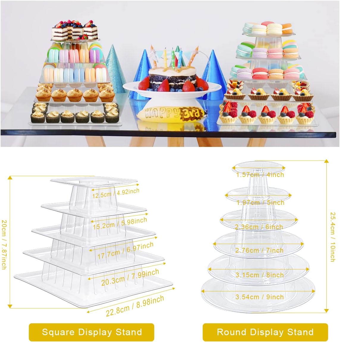 5 Tiers Square Macaron Tower Stand Cake Display Rack Cupcake Stand Desserts Display for Wedding Birthday Party Decor