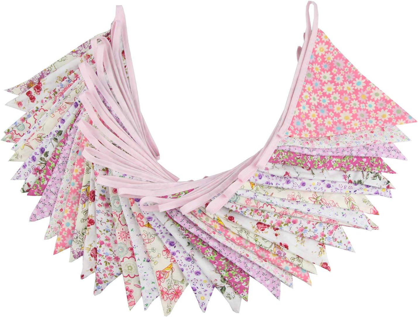 10M/32Ft Triangle Bunting Banner, 36 Pcs Cotton Fabric Flags Pennant Garlands for Birthday Party, Wedding, Baby Shower, Outdoor and Home Decorations (Pink)