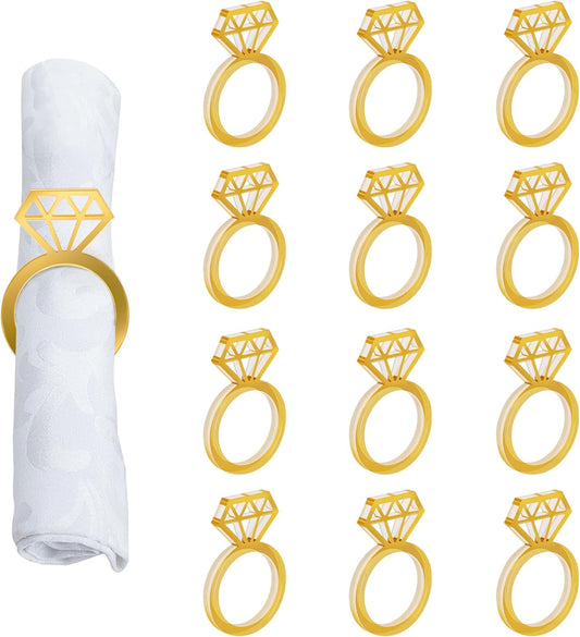 Edussy Gold Napkin Rings Set of 12,Acrylic Mirror Diamond Napkin Ring Holders for Wedding Centerpiece Table Decorations, Bridal Brunch,Family Dinner, Bridal Shower or Anniversary Decor