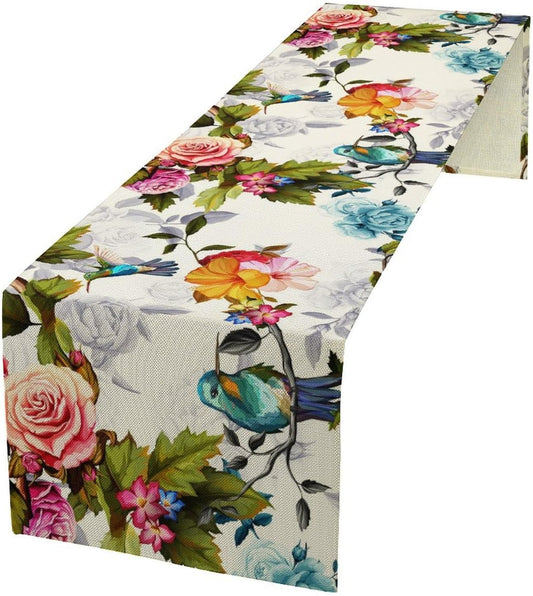 Hummingbird Table Runner,Vintage Floral Country Style Table Cloth Home Kitchen Restaurant Party Decoration 13x72 Inch