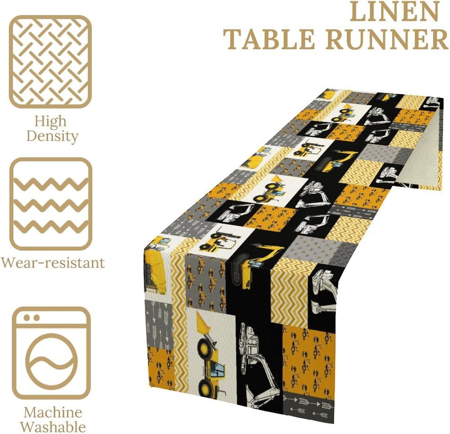 Excavator Table Runner,Boys Kids Construction Vehicles Equipment Trucks Cartoon Car Tablecloth Burlap for Hotel Indoors Outdoor Dining Room Kitchen Holiday Party, 13x80in