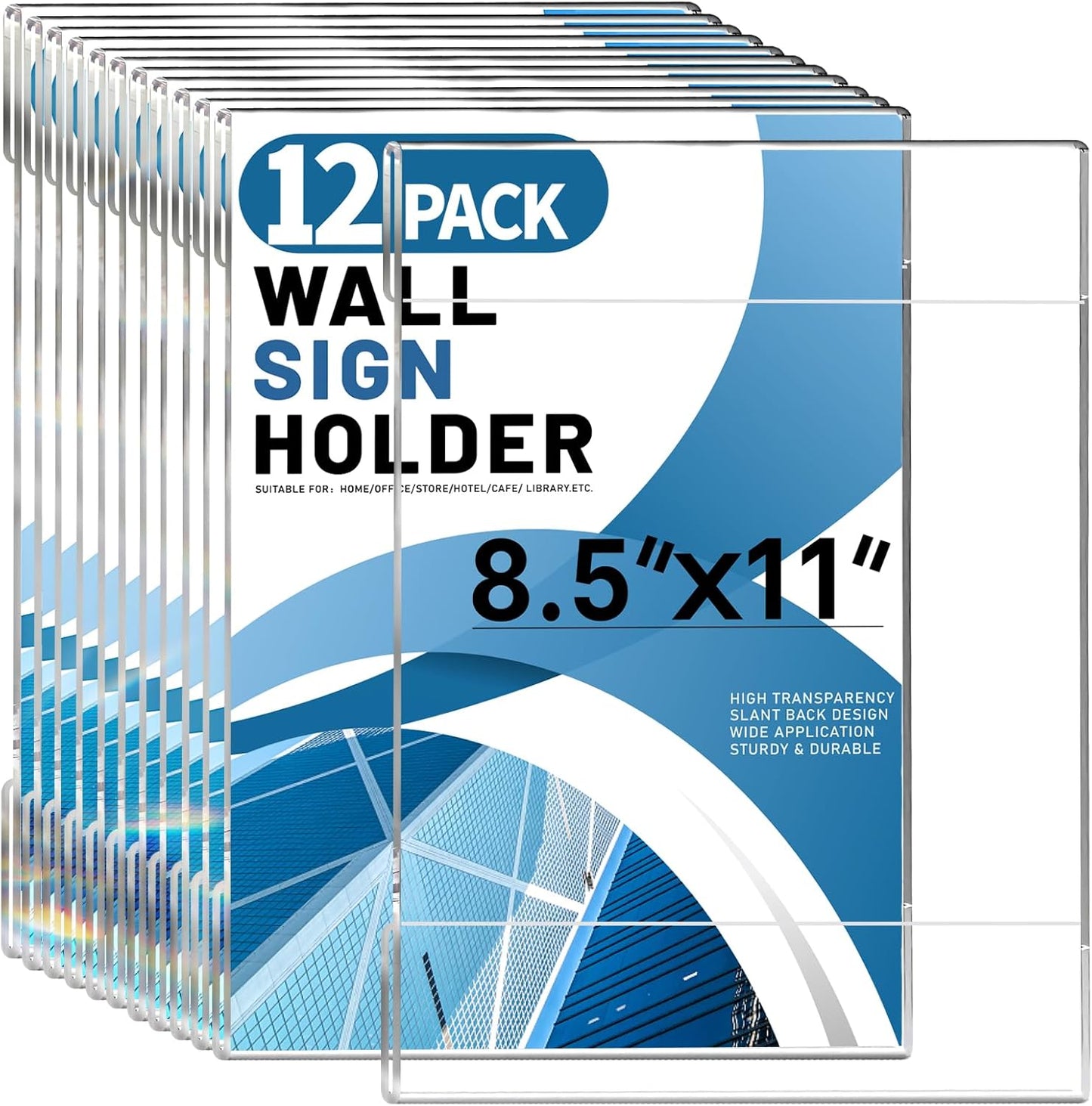 Aheroi Acrylic Sign Holder 8.5 x 11, 12 Pcs Clear Document Frame with Adhesive Tape, No Drilling Plastic Wall Mount 8.5 x 11 Acrylic Hanging Frame Plastic Sign Holder for Office Business Menu Store