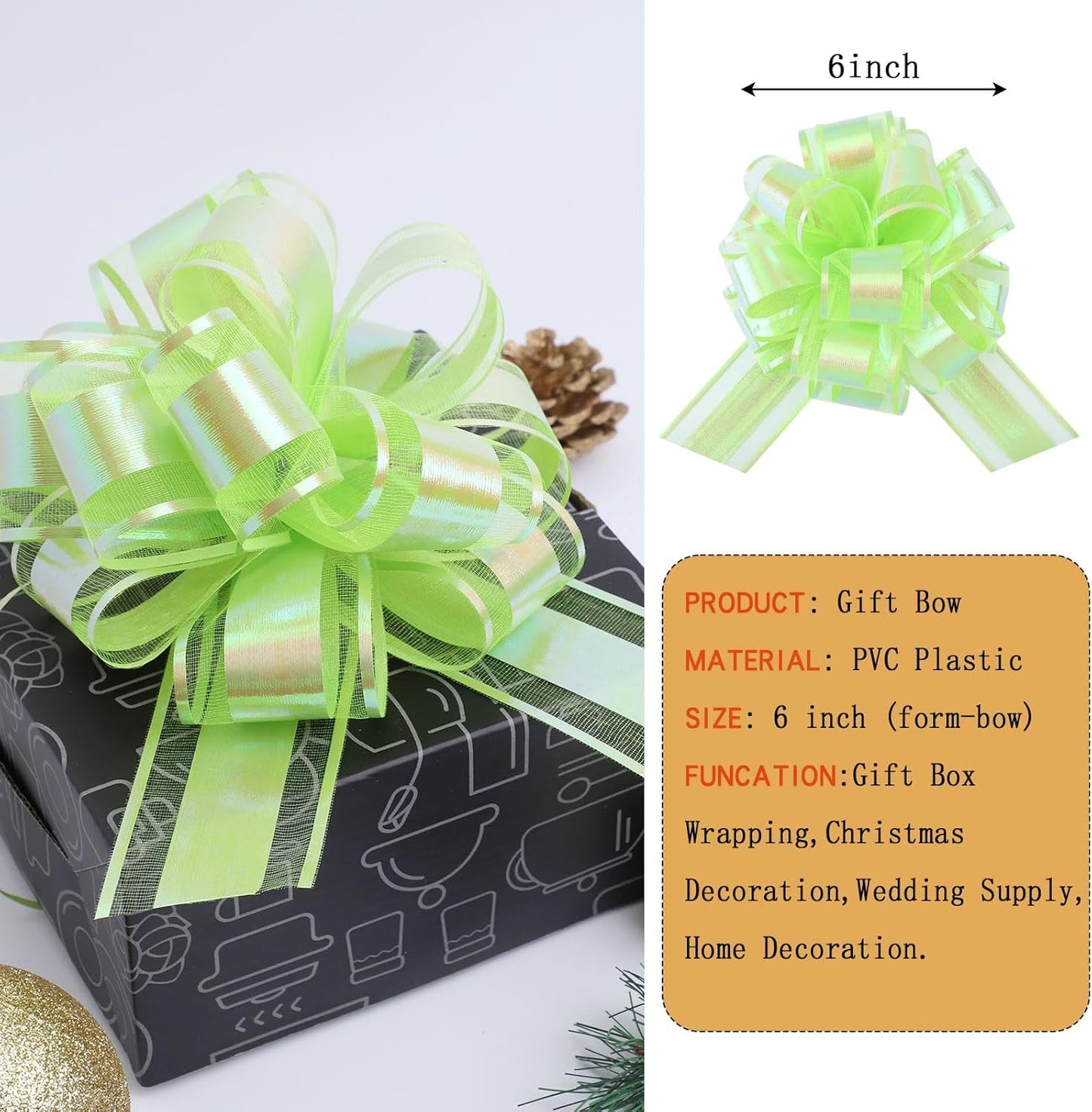 12 Pieces Laser Pull Bows 6 Inch Gift Wrapping Pull Bows with Ribbon for Christmas Presents Wedding Gift Wrapping Baskets