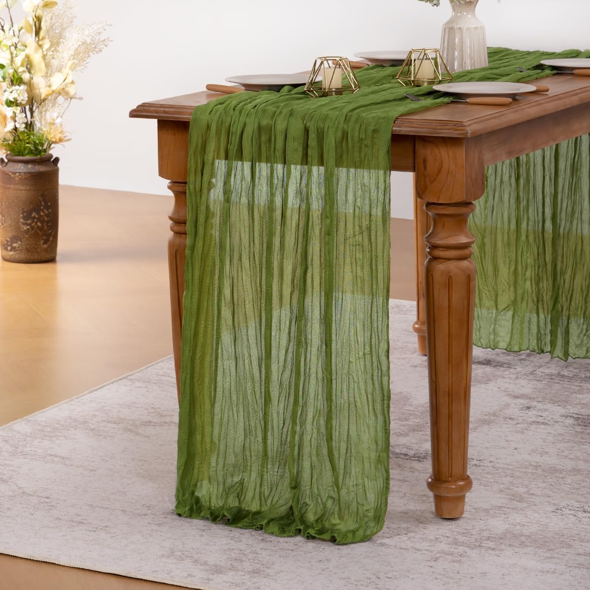 MLMW 3 Pack Fall Cheesecloth Table Runner Forest Green Boho Cheese Cloth Gauze 160 inch Rustic Sheer Table Runner 13.3ft for Wedding Party Baby Bridal Shower Birthday