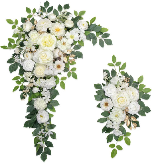 Wedding Arch Flowers,Artificial Flower Arch Decor,2pcs Artificial Flower Arrangement for Wedding Decor Reception Backdrop Floral Decorations (White)