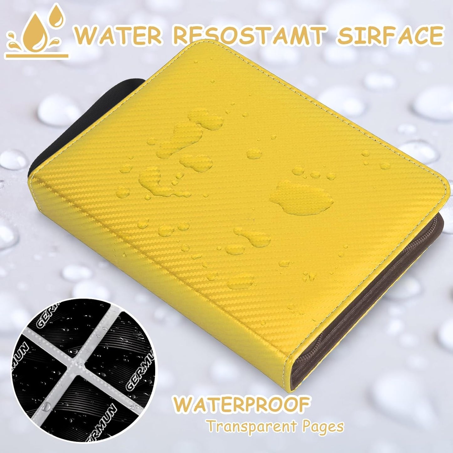 4 Pocket Card Binder, Premium Zip Trading Card Binder, 400 Double Sided Pocket PU Card Collection Binder, Collector Card Album, Card Folder for MTG, TCG, Sports Cards, Game Cards (Yellow)