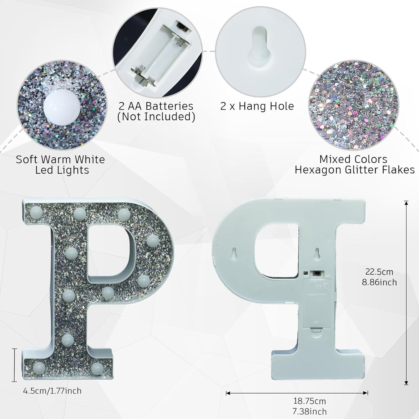 Light Up Letters Marquee Signs for Decorations - Glitter Letters & Numbers, Alphabet & Number P