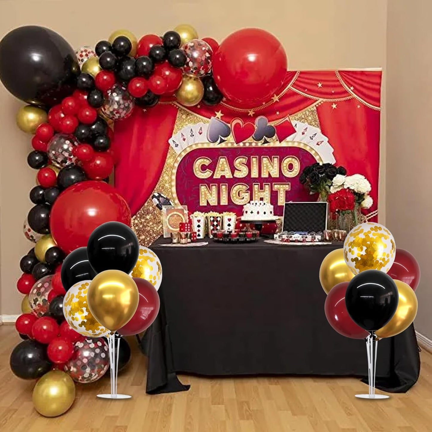 TONIFUL 4 Set Burgundy Red Black Gold Balloon Stand Centerpiece Table Decorations for Graduation Decoration 2025,Christmas Party Decoration,New Year's Eve,Anniversary,Birthday Decorations