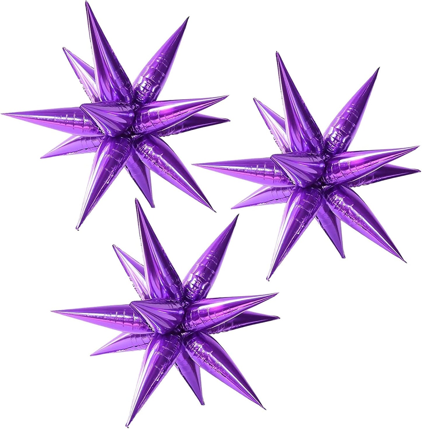 3pcs 26inch 3D Explosion Star foil balloon, purple Foil Cone Starburst Balloons for Birthday Wedding New Year Party Event