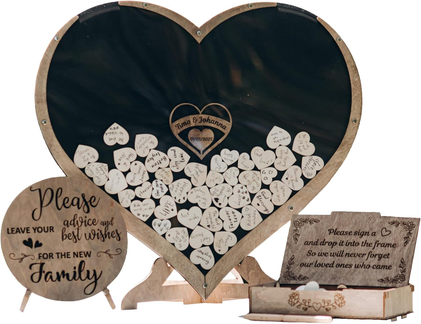 Rustic Wedding Guest Book - Heart Frame Wedding Guest Book - Guest Book Sign - from 30 to 300 Guests - Wedding Decor - Wooden Drop Box - Handcrafted - Personalized Wedding Guest Book Alternative
