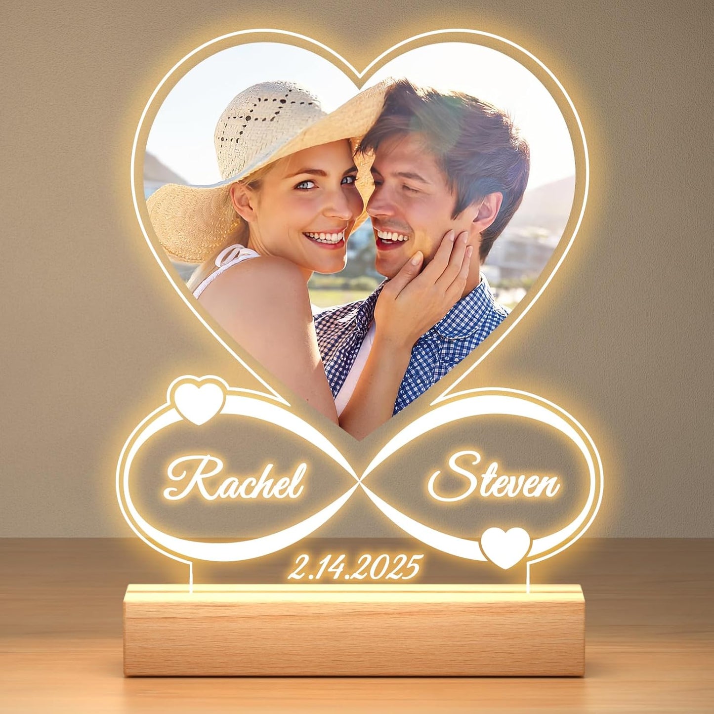 Custom Picture Frames with Photo, Customized Photo Frame with Night Light, Personalized Picture Frame, Personalized Anniversary Birthday Gifts for Women Men Him Her Girlfriend Boyfriend Couples