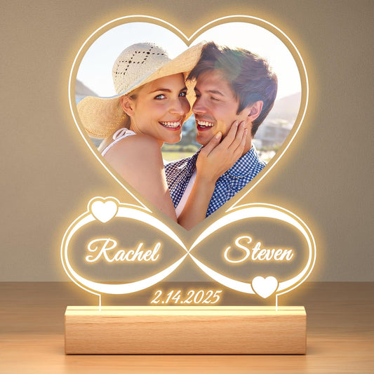 Custom Picture Frames with Photo, Customized Photo Frame with Night Light, Personalized Picture Frame, Personalized Anniversary Birthday Gifts for Women Men Him Her Girlfriend Boyfriend Couples