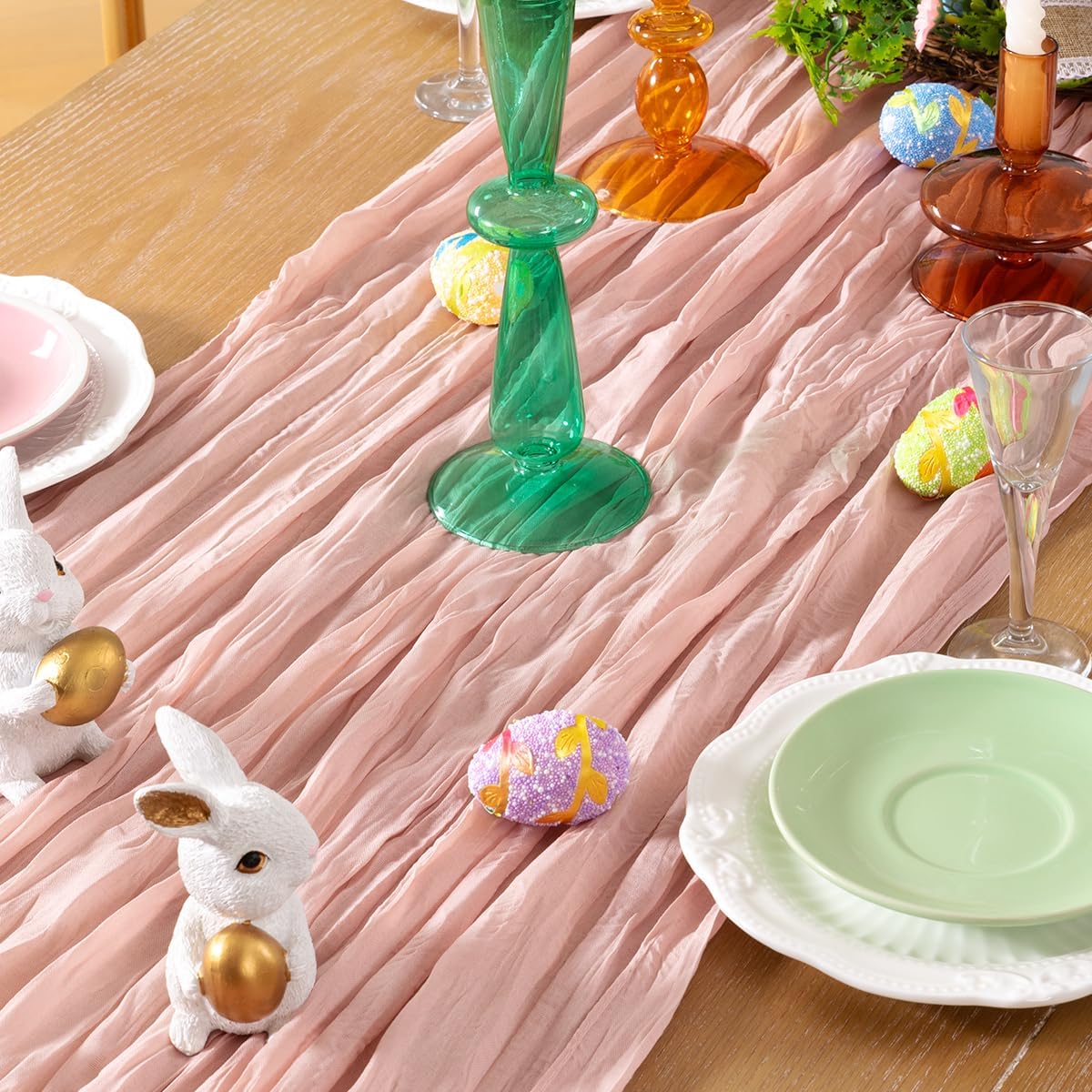 Pink Cheesecloth Table Runner 4 Pack Fall Table Runners Boho Gauze 120 Inches Light Pink Cheese Cloth Fall Table Decorations for Thanksgiving Wedding Bridal Girl Baby Shower Sweet 16 Party