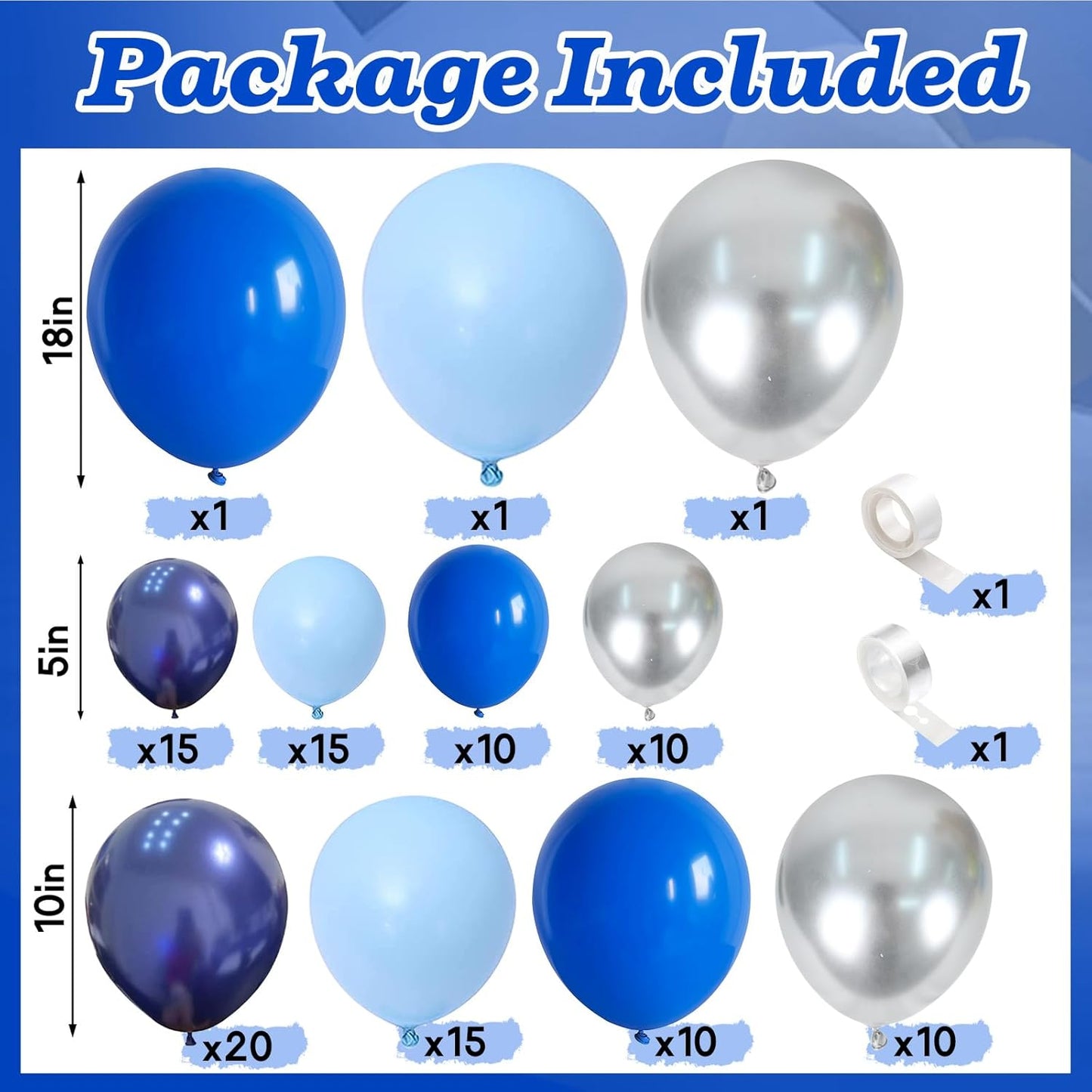 Blue Balloon Arch Kit 110Pcs Navy Blue and Silver Balloons Garland Kit Pastel Macaron Light Dark Blue Birthday Party Balloons for Kids Boys Men Cowboys Baby Shower Wedding Graduation Decorations