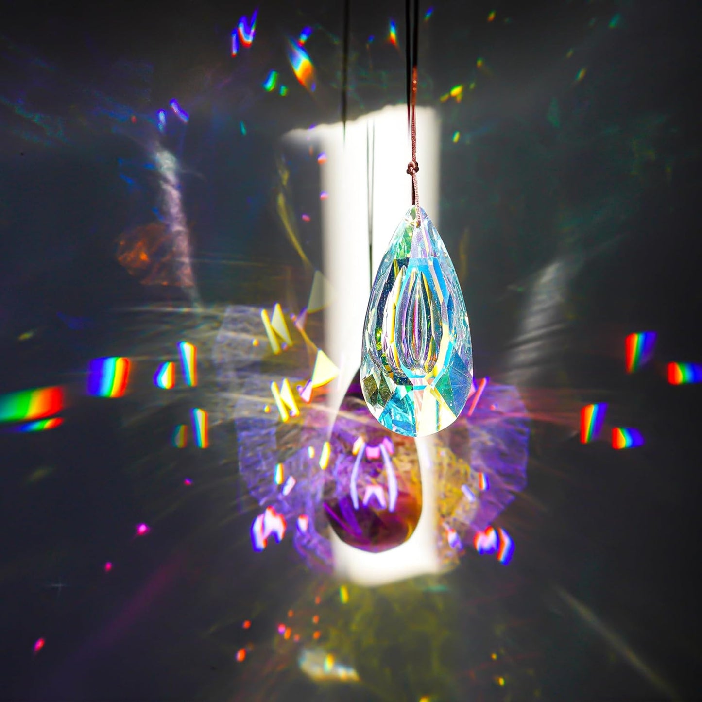 HDCRYSTALGIFTS Set 2,89mm/3.5in Crystals Prisms Suncatcher for Window Hanging Indoor Chandelier Parts Rainbow Maker for Home Garden Decor (AB Colored)