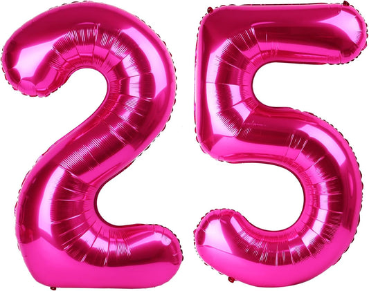 Hot Pink 40 Inch Large Number 25 Birthday Balloon, 25 25th Birthday Celebration Decorations, Foil Mylar Helium Number 25 Balloons Girl Boy Anniversary Party Supplies