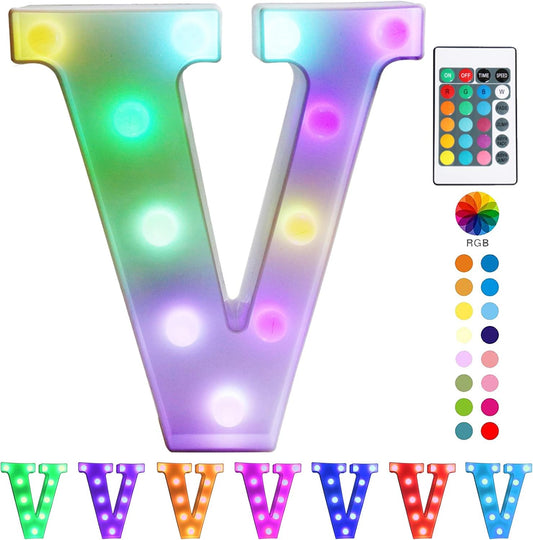 Pooqla Colorful LED Marquee Letter Lights with Remote – Light Up Marquee Signs – Letters with Lights for Anniversary Party Room Decoration - Birthday Gift for Boys Girls Women Men - Multicolor V