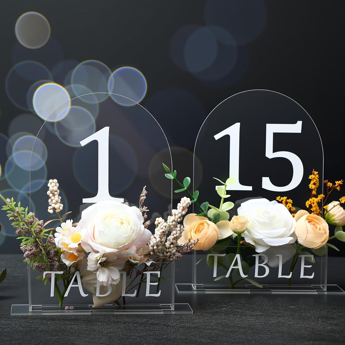 Table Number 1-15 for Wedding Reception Arch Acrylic Wedding Table Number with Flower Trough 5" x 7" Mirrored Rustic Centerpiece for Reception Bridal Shower Party Catering Banquet(Clear)
