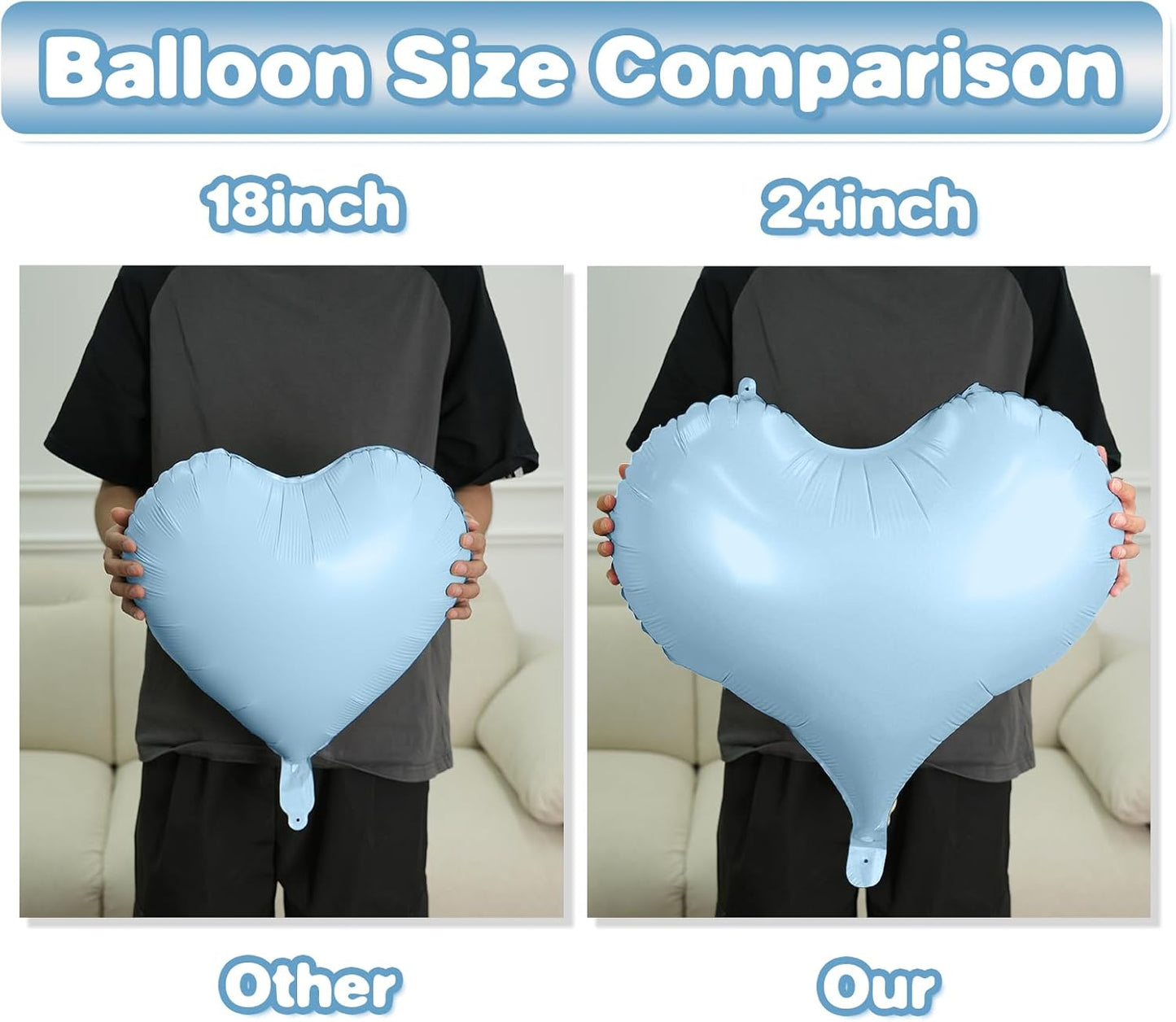 Pink Blue White Heart Balloons,24Inch Large Heart Foil Balloons for Valentine's Day Birthday Wedding Baby Shower Anniversary Party Decorations