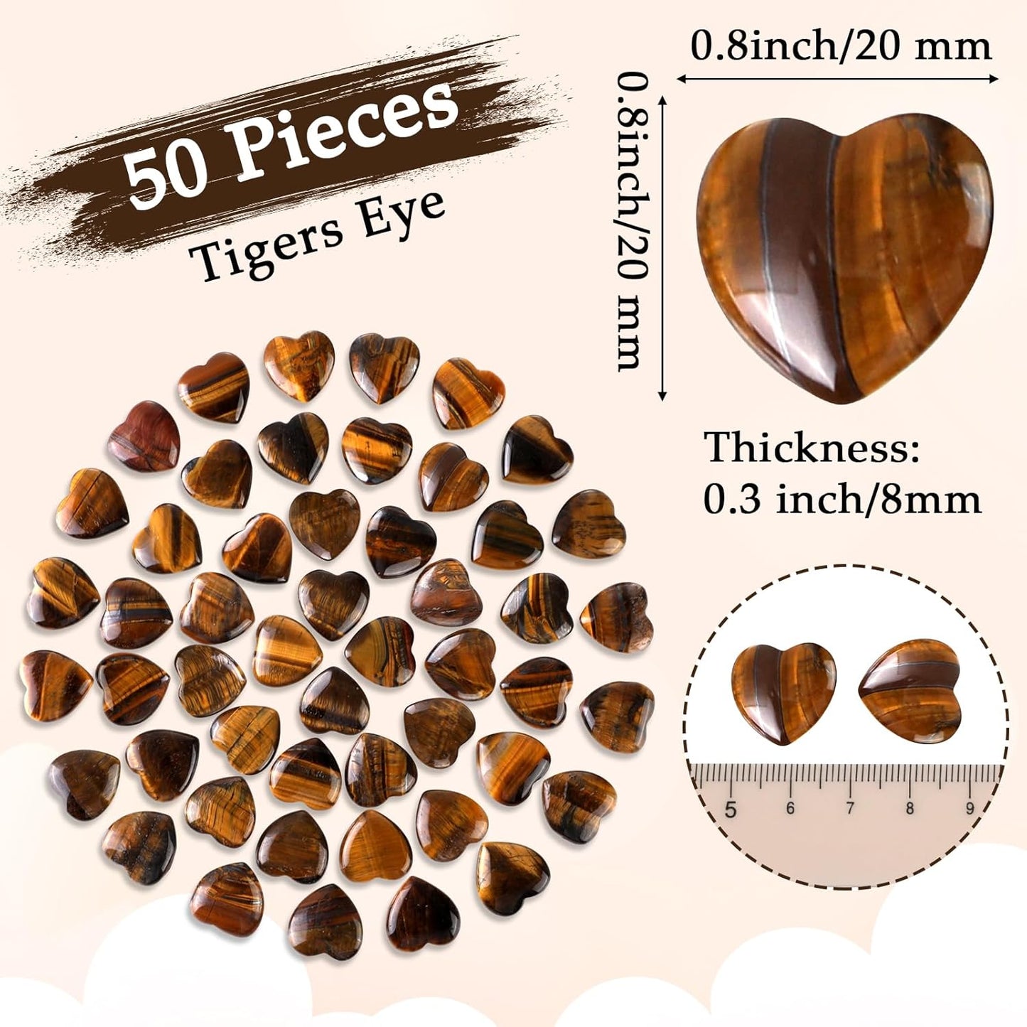 Gerrii 50 Pcs Heart Healing Stone Bulk Quartz Heart Inspirational Stones Gift for Women Love Pocket Polished Natural Energy Balancing Meditation 0.8 Inch(Amber)