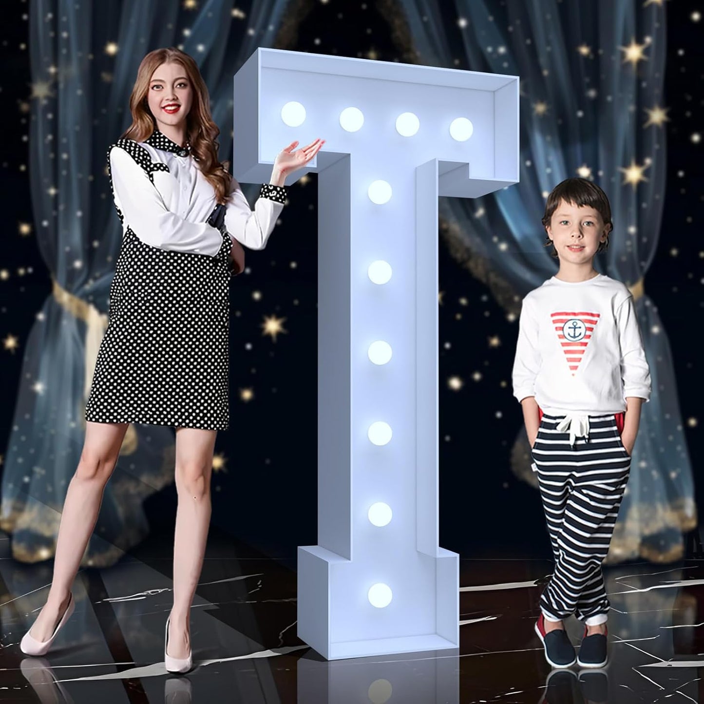 4FT Marquee Light Up Letters T – Cool White LED, Easy to Assemble Foam Board with Back Support, Large Marquee Light Up Letters for Birthday, Wedding, Party, Anniversary, Baby Shower Decor