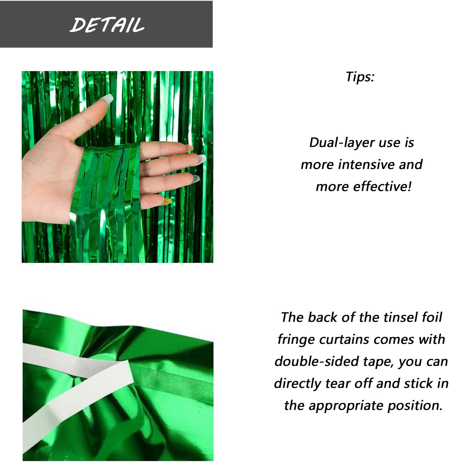 Green Foil Fringe Curtain 3.3×8.3FT 6 Packs, Metallic Tinsel Curtains Party Streamers for Birthday Graduation Baby Shower Decoration (6pcs,3.3FT×8.3FT, Green)