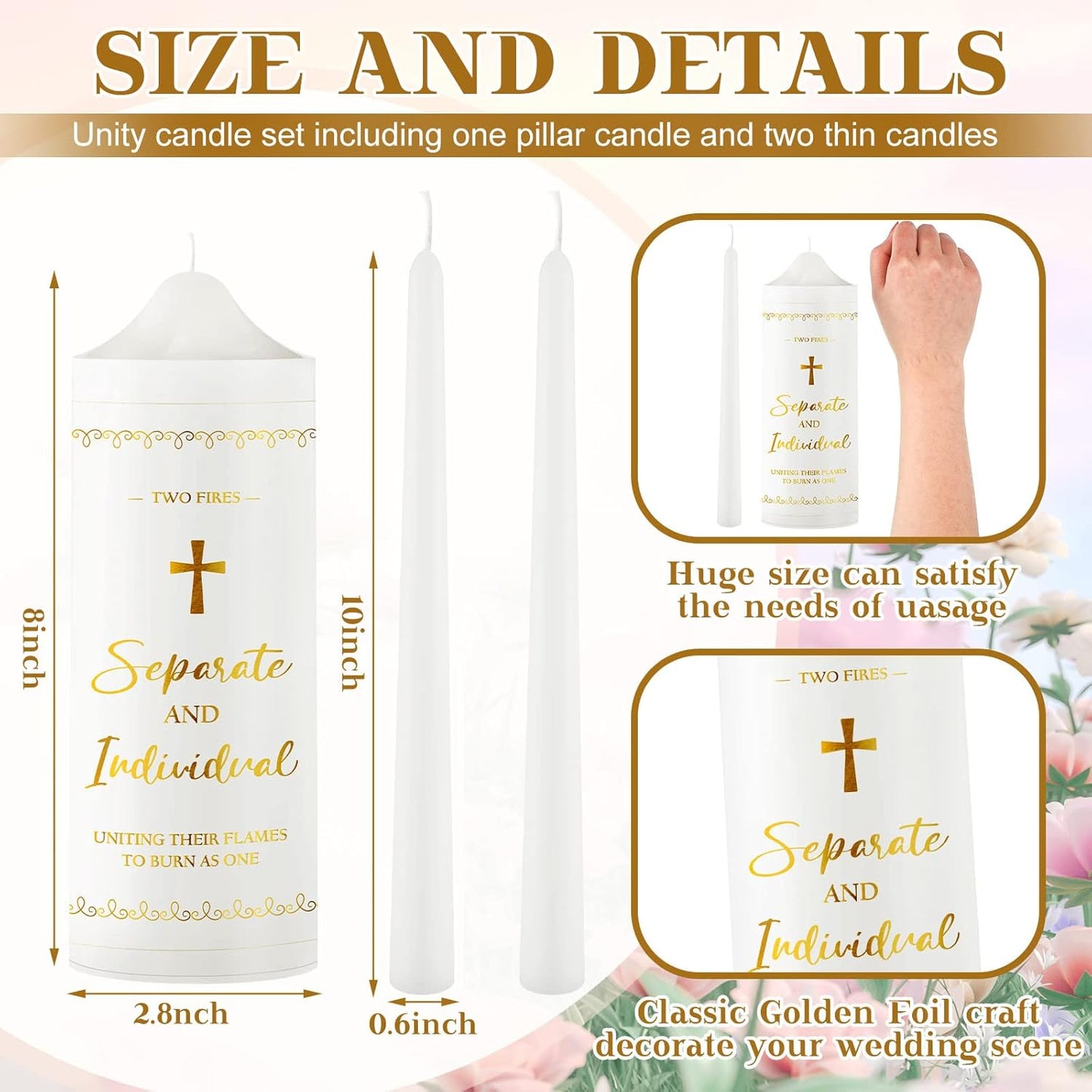 Frienda Unity Candles for Wedding Ceremony Set Wedding Unity Taper Candles Catholic Religious Ceremony Accessories(Vintage Style)