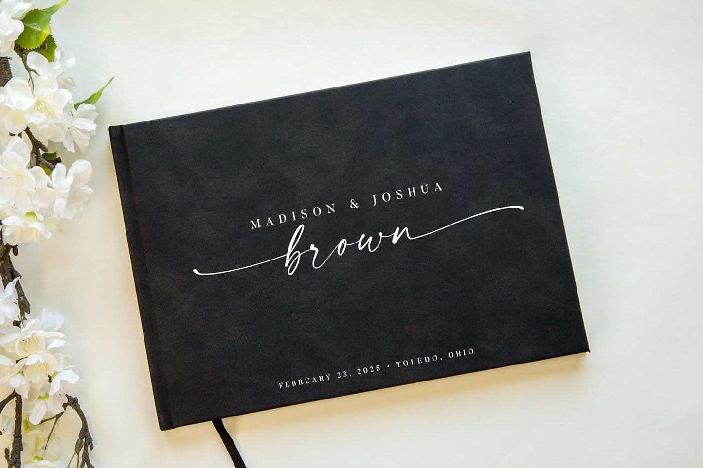 Personalized Guest Book - 11.5" x 8.5" Custom Bride & Groom Names with Bookmark and Hard Cover 140 GSM Blank Pages, for Weddings Guest Book, Engagements, Birthdays, Special Events, Charcoal