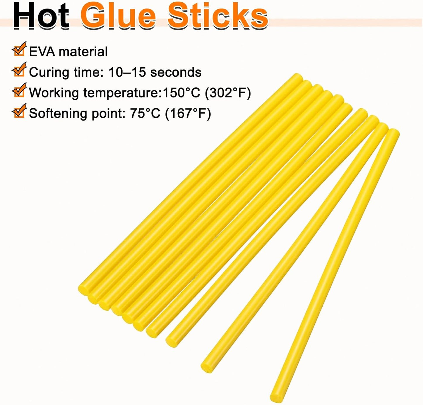 HARFINGTON 10pcs Hot Glue Sticks 0.28" Dia x 5.91" Long EVA Mini Hot Melt Adhesive Glue Stick for Hot Melt Gun Wood Plastic Glass Flowers Fabrics Foam, Yellow
