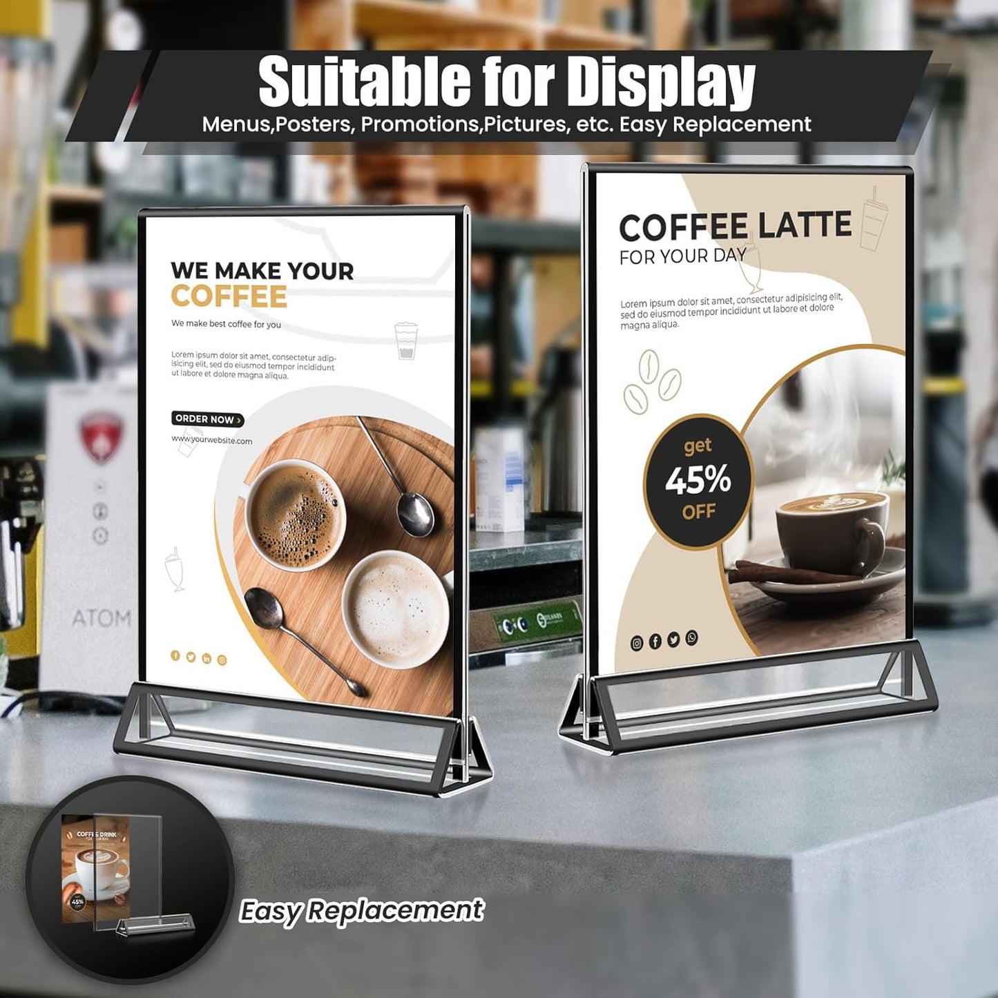 15 Pack Acrylic Sign Holder 5x7, Wedding Black Frame Table Number Holders Vertical, Clear Picture Frames Flyer Stands Tables Menu Holder, Double Photo Paper Display Holder for Party, Home, Office