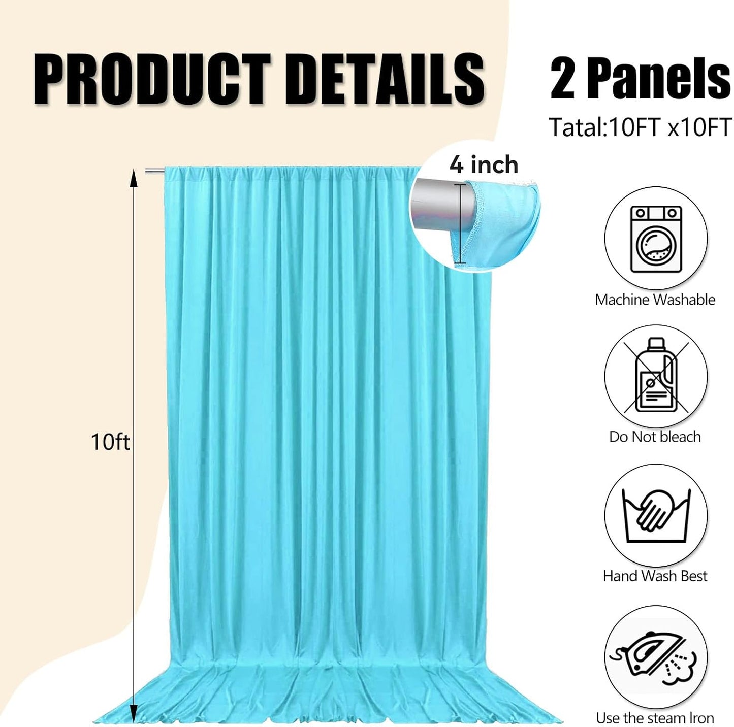 10ft x 10ft Sky Blue Backdrop Curtains for Parties, Fabric Satin Background Curtain with Rod Pockets for Weddings, Birthday, Baby Shower, Photography, Graduation Party Backdrop Drapes, 2 Panels