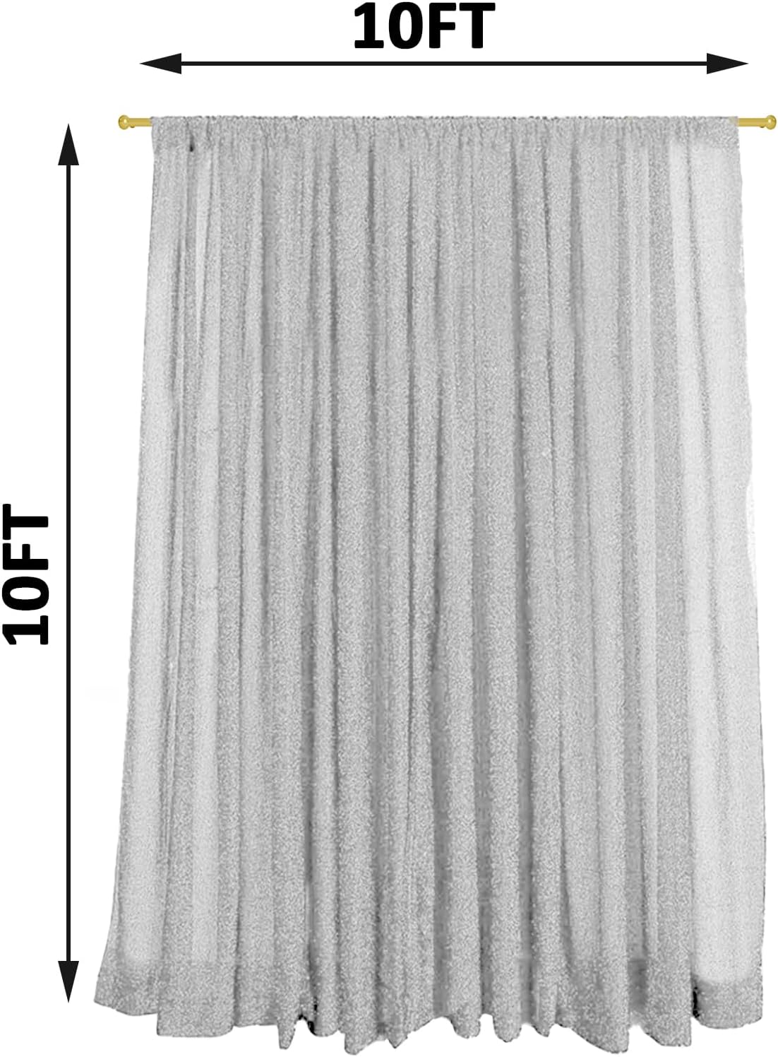 10FT x10FT Silver Metallic Spandex Backdrop, 1 Panel Glitter Sheer Photography Background, Stretchy Spandex Fabric for Wedding, Party, Baby Shower, Photo Booth Decor