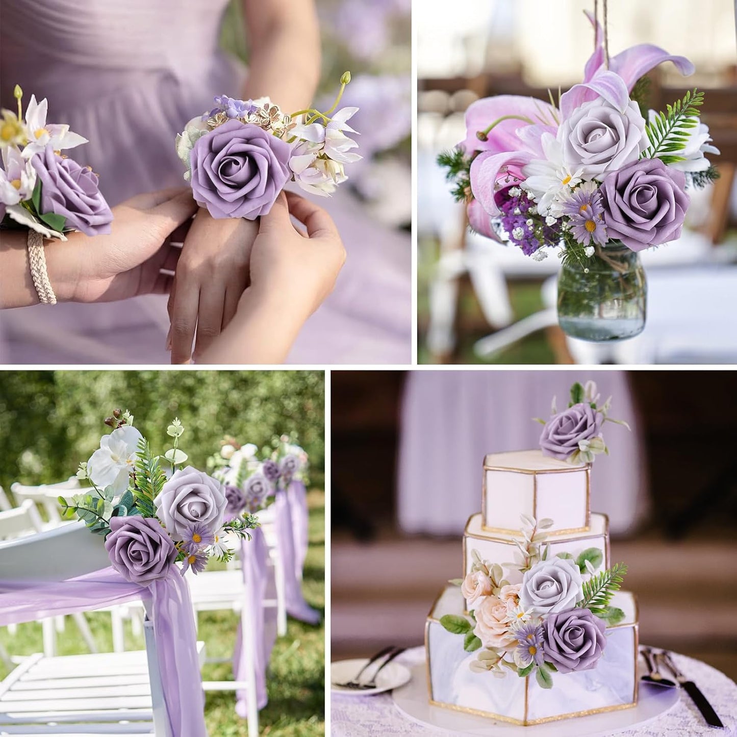 AmyHomie 25pcs Real Looking Artificial Pale Lavender Roses w/Stem for DIY Wedding Bouquets Centerpieces Arrangements Party Baby Shower Home Decorations