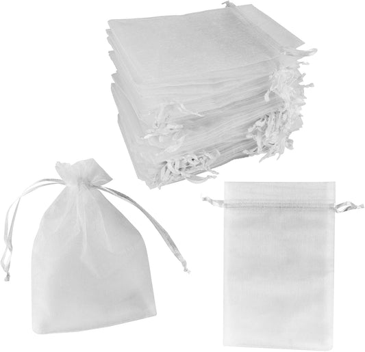 Super Z Outlet 100 Pack 5x7 Inch Mini Sheer Drawstring Organza Transparent Bags Jewelry Sack Pouches for Wedding, Party Decorations, Arts & Crafts Gifts (White)