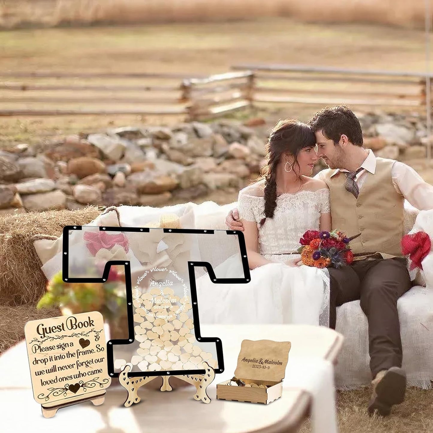 Personalized Wedding Guest Book Alternative Custom Name & Date Guestbook Sign Customized Guest Book Drop Box Decor for Wedding Anniversary Party Birthday(Style 8)