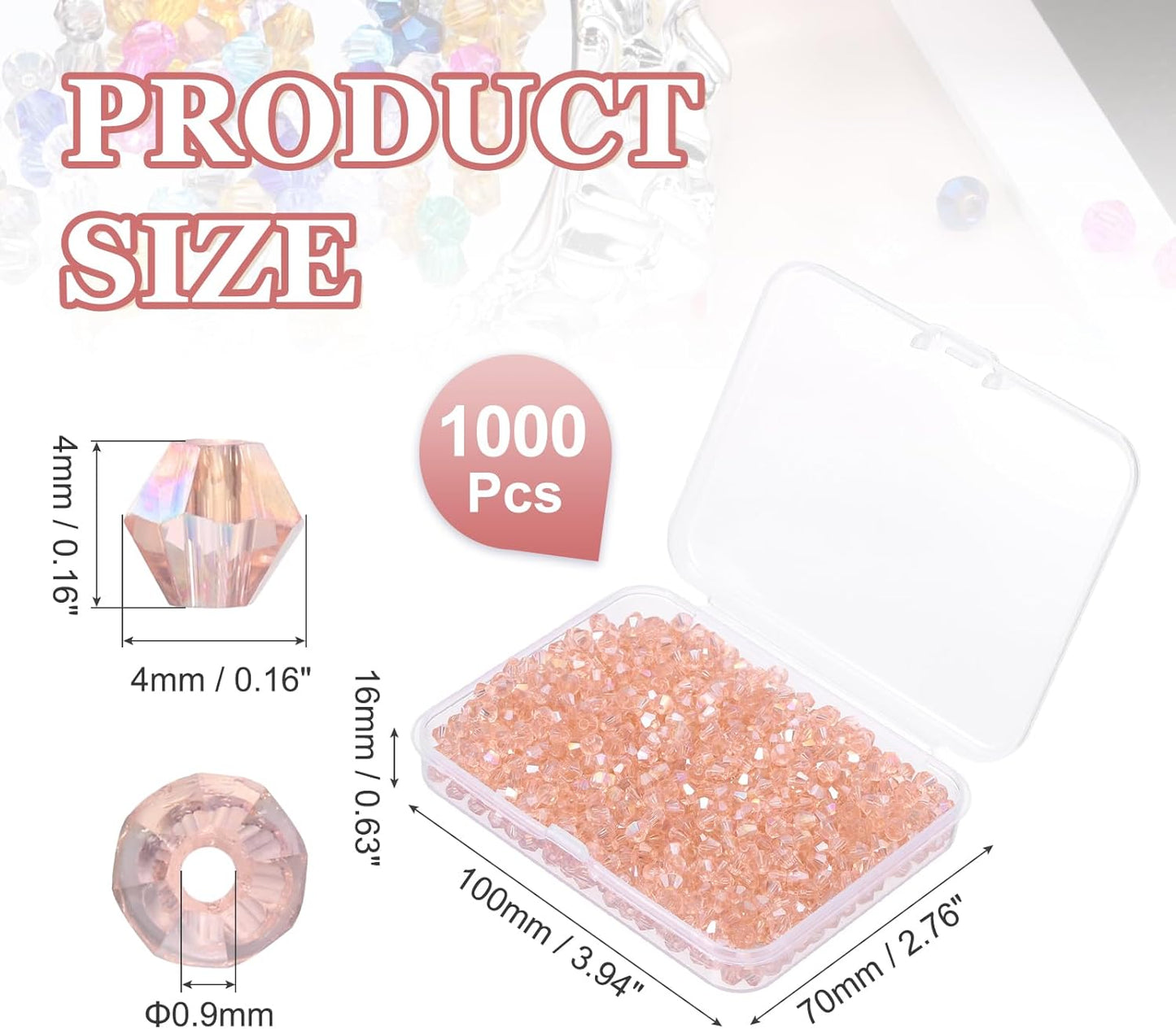 PATIKIL 1000pcs 4mm Bicone Glass Crystal Beads, Faceted Glass Spacer Beads with Box for Jewelry Making Bracelet Necklace Earrings DIY Suncatcher Craft, Water Red AB