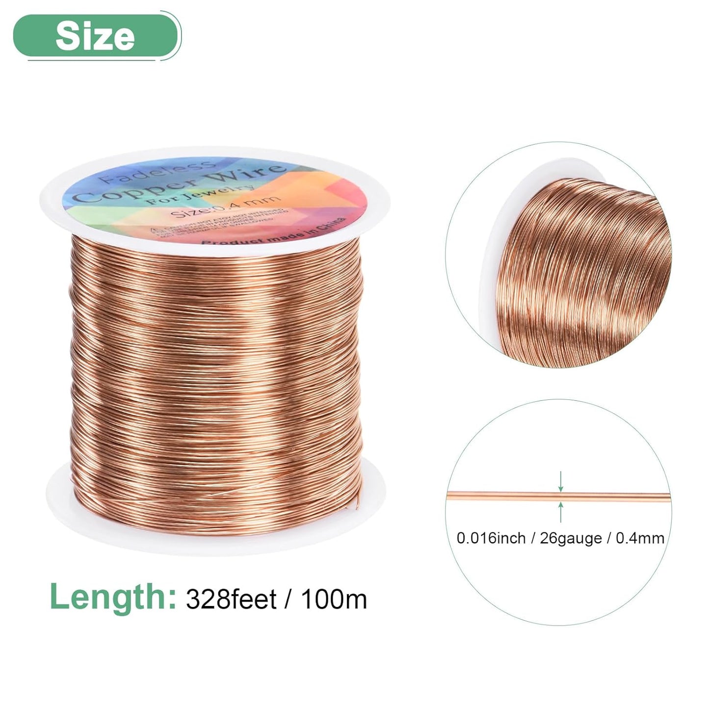 0.4mm Jewelry Wire, 26 Gauge 328FT Craft Wire Copper Beading Wire for Jewelry Making/Planting/Weaving/DIY Crafting, Soft Metal Wires [100M, Copper Tone]