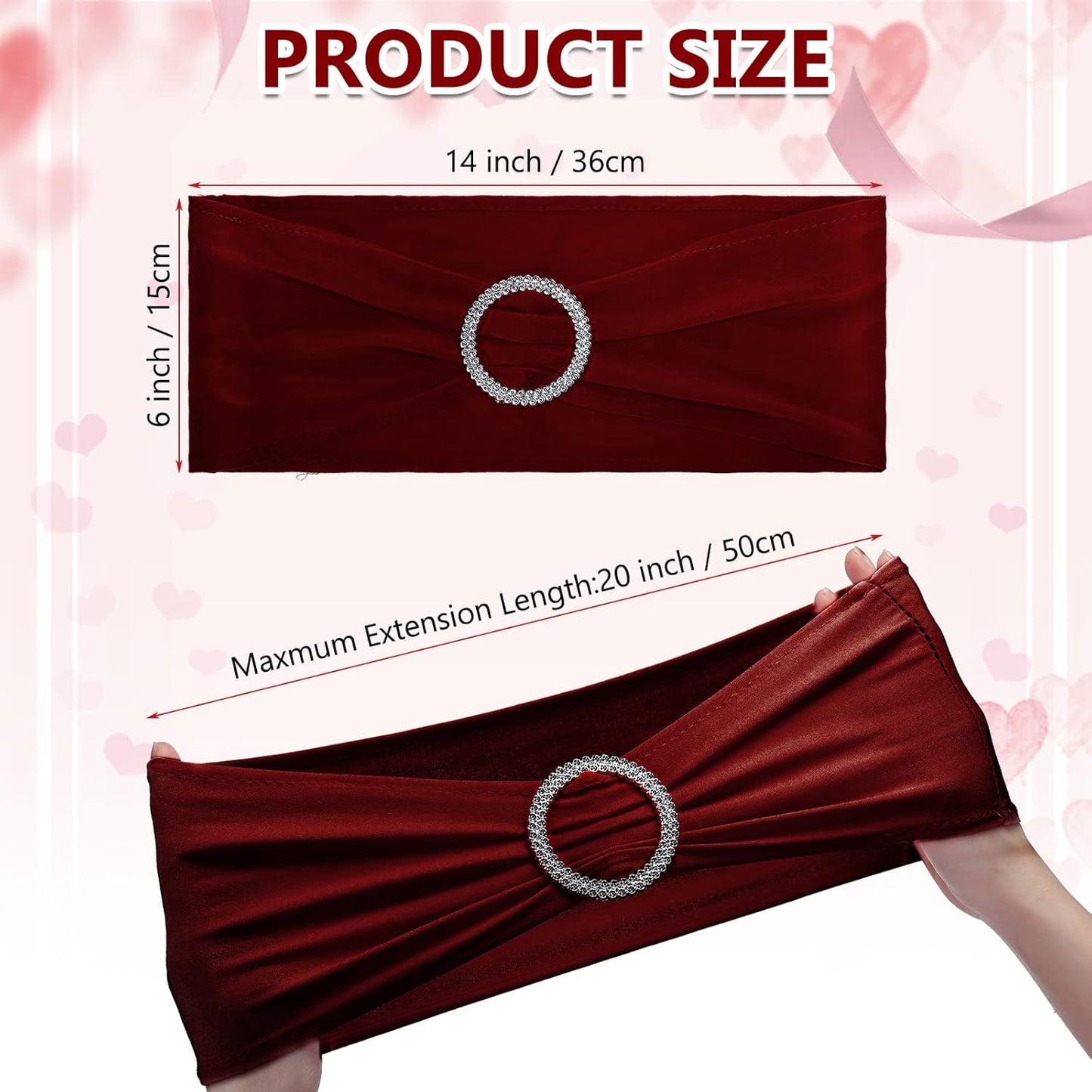 CHENGU 150 Pieces Spandex Stretch Chair Sashes Bows Elastic Chair Cover Bands Ties with Buckle Slider for Wedding Party Reception Events Universal Ceremony Banquet Decorations(Burgundy)