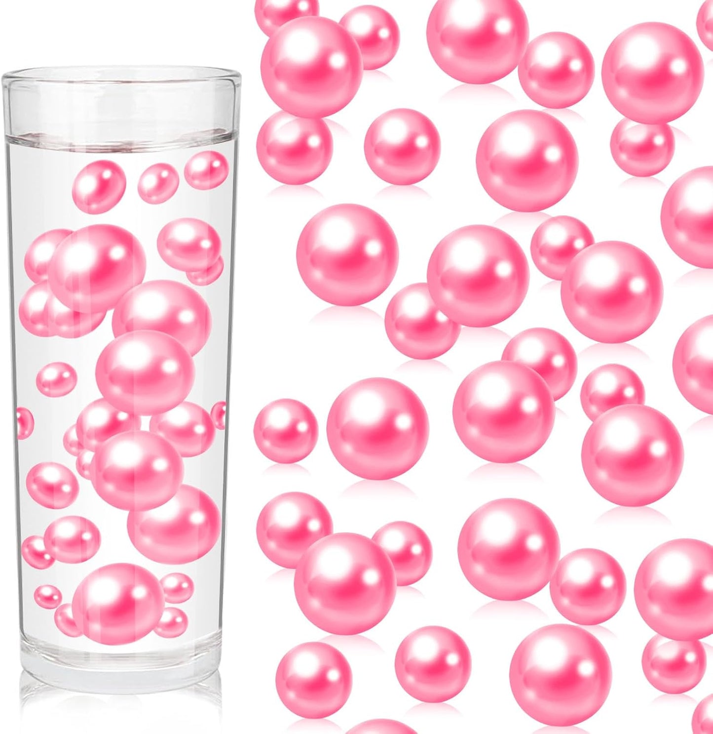 100PCS Fuchsia Faux Pearls Beads for Centerpiece Vases, Vase Filler Faux Pearls, No Holes Filler Beads for Party Anniversary Birthday Wedding Table Decor, 14/20/30mm