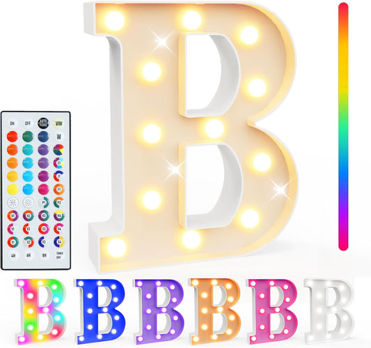 Pooqla Colorful Light Up Letters with Remote, Upgraded 35 Colors LED Marquee Letters, RGB Lighted Letter for Girls Teenager Gift, Birthday, Party, Wedding, Night Light, Room, Bedroom Decor, Letter B