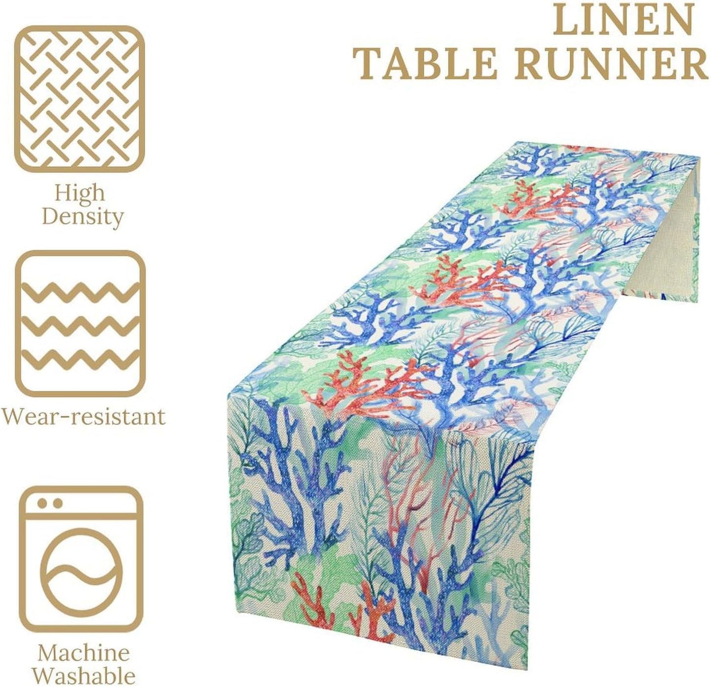 Summer Shell Starfish Table Runner, Seasonal Spring Summer Tropical Ocean Beach Indoor Party Kitchen Outdoor Table Decor 13x120 Inch