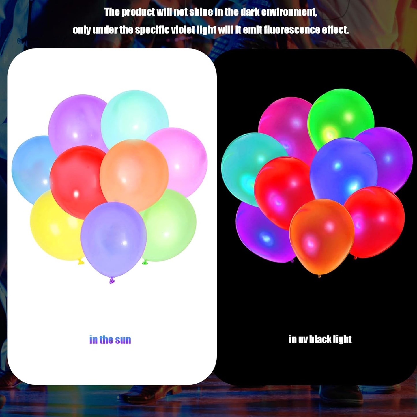 100 Pcs UV Neon Balloons, Blacklight Reactive Fluorescent Balloons 80s Theme Party Decorations Glow in the Dark for Birthday, Wedding, Neon Party, Glow Party Decorations Supplies