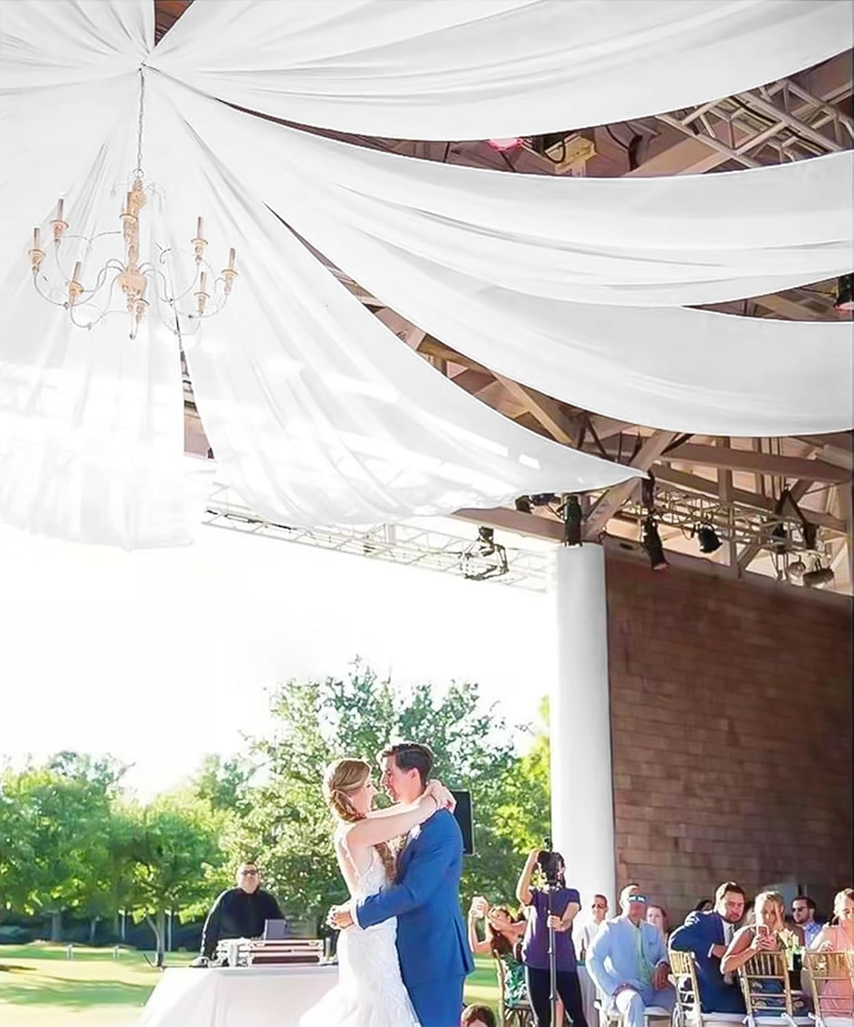 10 Panels White Ceiling Drapes for Wedding 5ftx20ft Sheer Drapery Chiffon Fabric Arch Draping Curtains for Party Ceremony Birthday Baby Shower Reception Stage Ceiling Decorations