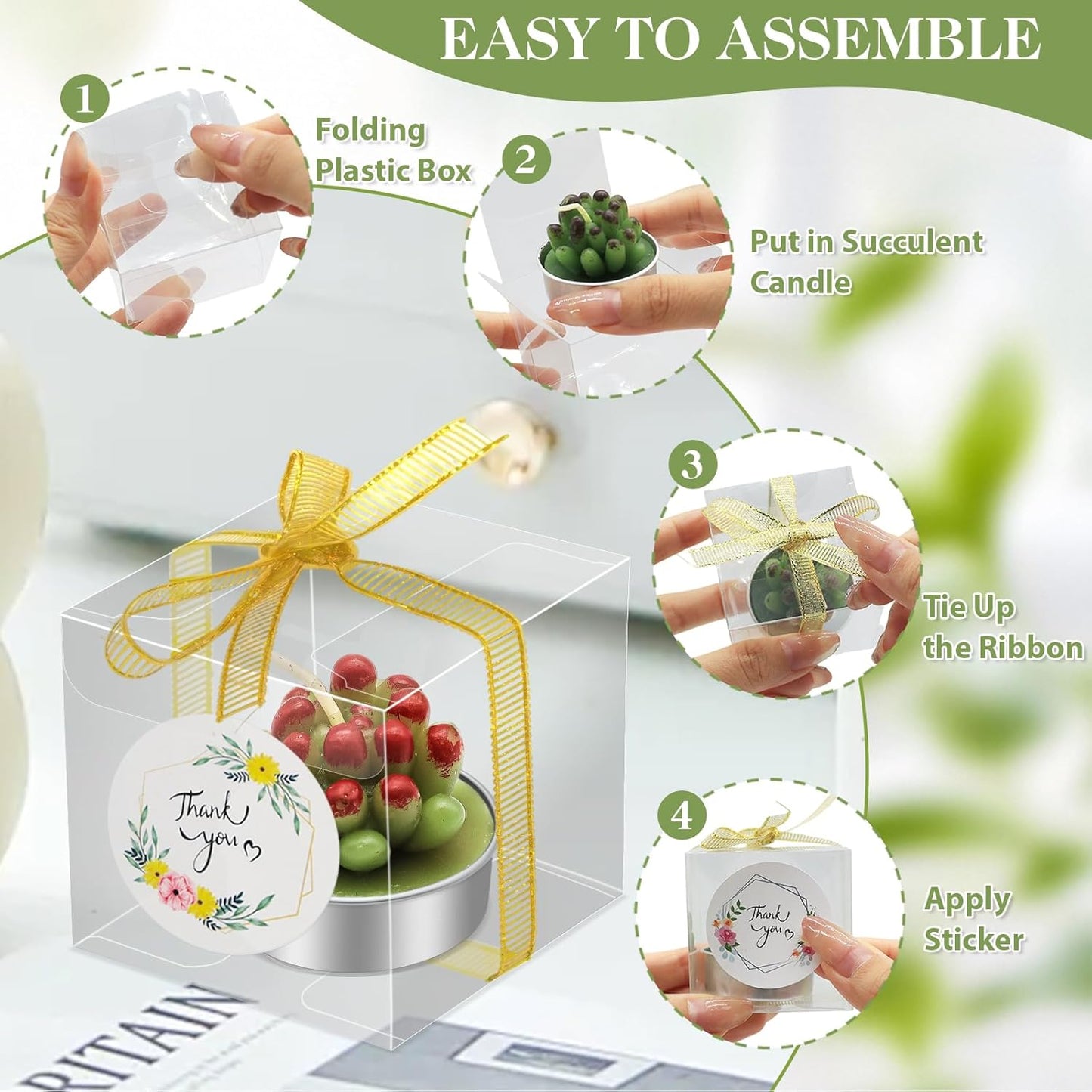 AZEAM 36 Pcs Succulent Candles Party Favors, Bulk Cactus Table Decor for Guests, Mini Tiny Handmade Plant Tealights Candle Decoration Set for Baby Shower Prizes Game Bridal Wedding Home Birthday