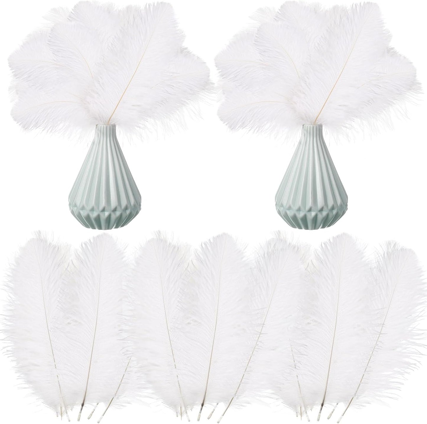 Crowye 100 Pcs Ostrich Feathers Bulk for Centerpieces Craft Ostrich Feathers for Vase Wedding Masquerade Party Home Costume Decorations (6-8 Inch,White)
