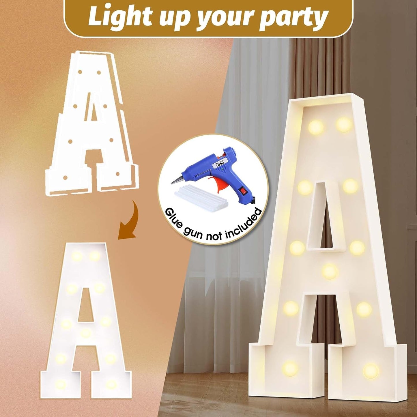 Ledido Marquee Letters 4FT Light Up Letter Marquee Lights Sign, 4 Feet Tall Large Light Up Signs Alphabet Letters Party Lights Decoration for Birthday Graduation Baby Shower Wedding Letter M