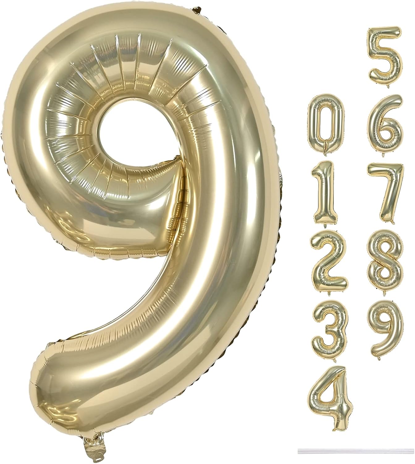 40 Inch Champagne Gold Foil Balloon Number 9, Large Self Inflating Light Gold Number Balloons 0-9 Helium Balloons Set for Girls Boys 9th Birthday Women Anniversary Graduation Party Decoration Supplies